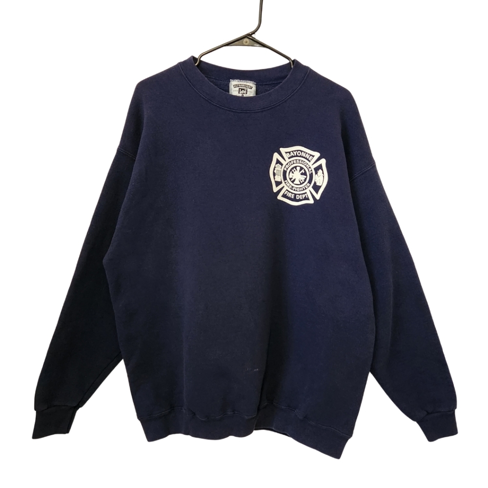 Vintage 90's Lee Ultraweight Bayonne Fireman Crewneck Sweater Blue Large